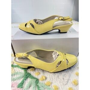 Angel Steps Yellow Slingback Kitten Heels Round Toe Cutout Pumps Womens 7M